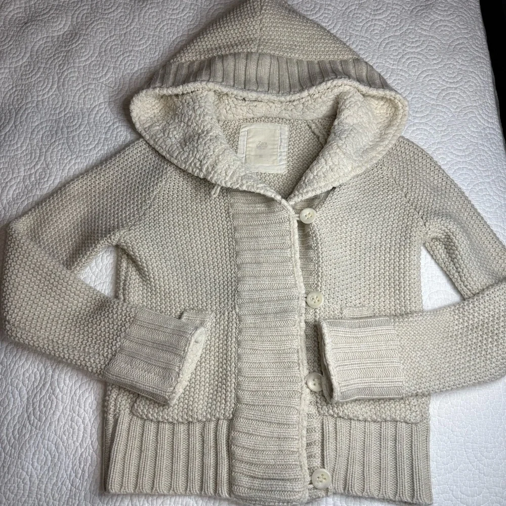 Zara Cream Button-Up Hooded Cardigan - Picture 6 of 12